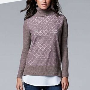 Simply Vera Vera Wang Brown Turtleneck Sweater with Textured Knit